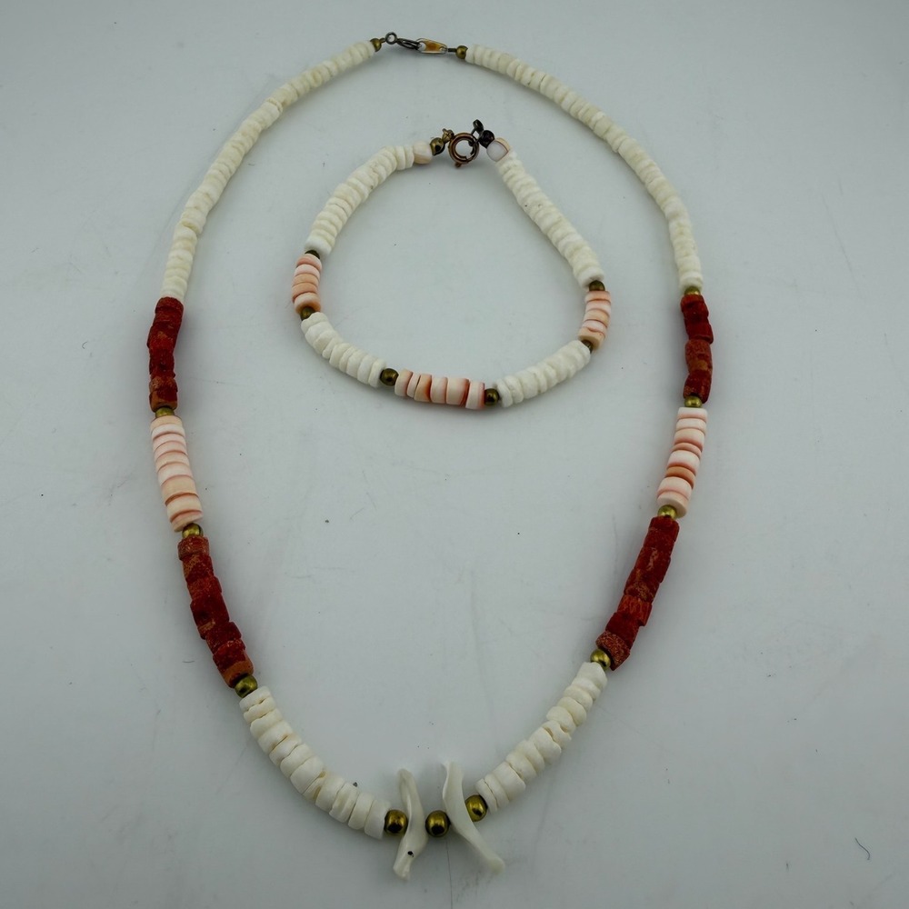 Unbranded‎ Shell Coral Jewelry Set White Red Good Boho Heishi Beach Nautical